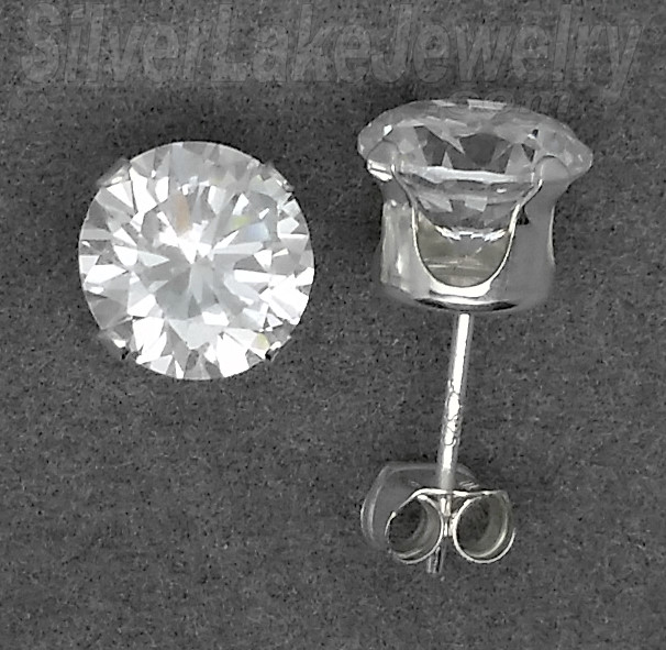 Sterling Silver 7mm Round Brilliant Cut White/Clear CZ Stud Earrings 2.5ct - Click Image to Close