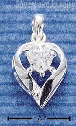 Sterling Silver April Cubic Zirconia Heart Pendant - Click Image to Close