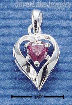 Sterling Silver February Cubic Zirconia Heart Pendant - Click Image to Close