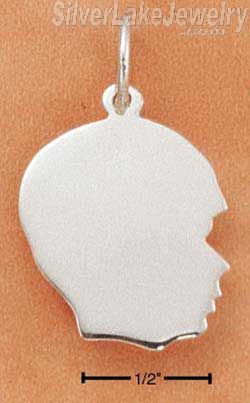 Sterling Silver Large High Polish Engravable Boy Profile Charm - Click Image to Close