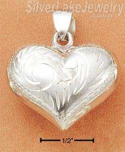 Sterling Silver Etched Puffed Heart Pendant - Click Image to Close