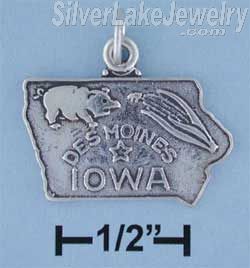 Sterling Silver Antiqued Iowa State Charm - Click Image to Close