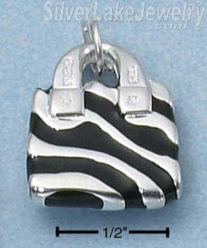 Sterling Silver Enamel 3D Zebra Stripe Purse With Cubic Zirconias - Click Image to Close