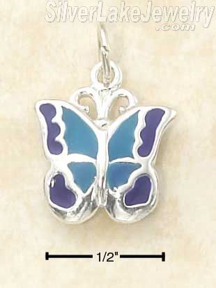 Sterling Silver Enamel Purple And Blue Butterfly Charm - Click Image to Close