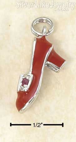 Sterling Silver Enamel 3D Red High Heel Shoe Charm With Red Crystals - Click Image to Close