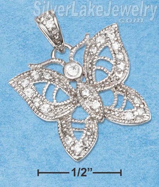 Sterling Silver Cz Filigree Butterfly Pendant - Click Image to Close