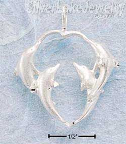 Sterling Silver Diamond Cut Dolphins Pendant Forming Heart Shape - Click Image to Close