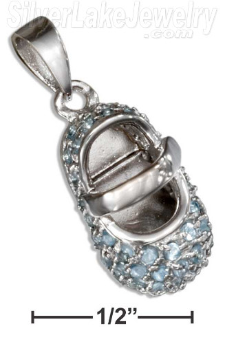 Sterling Silver March Cubic Zirconia Baby Shoe Pendant - Click Image to Close