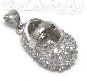 Sterling Silver June Cubic Zirconia Baby Shoe Pendant - Click Image to Close