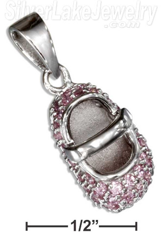 Sterling Silver October Cubic Zirconia Baby Shoe Pendant - Click Image to Close