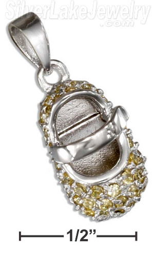 Sterling Silver November Cubic Zirconia Baby Shoe Pendant - Click Image to Close