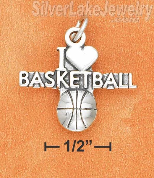 Sterling Silver Antiqued "I Heart Basketball" With Basketball Charm - Click Image to Close