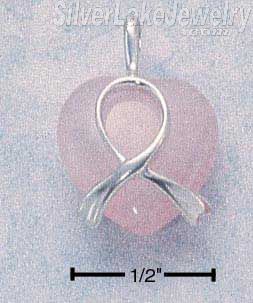 Sterling Silver Small Ribbon Wrapped Rose Quartz Heart Pendant - Click Image to Close