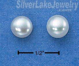 Sterling Silver White Fresh Water Pearl Button Post Earrings - Click Image to Close