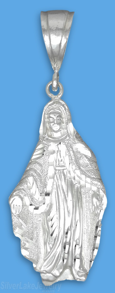 Sterling Silver Large Diamond-cut Virgin Mary Mother of Jesus Charm Pendant - Click Image to Close