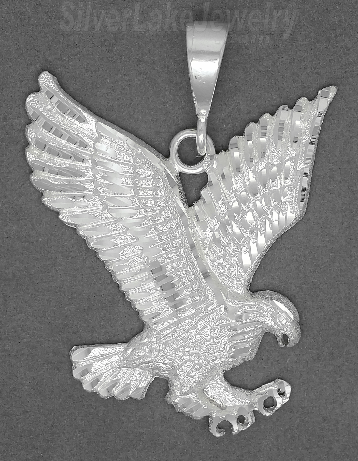 Sterling Silver Diamond-Cut Big Eagle Charm Pendant - Click Image to Close