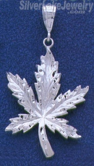 Sterling Silver Diamond-Cut Big Marijuana Pot Leaf Charm Pendant - Click Image to Close