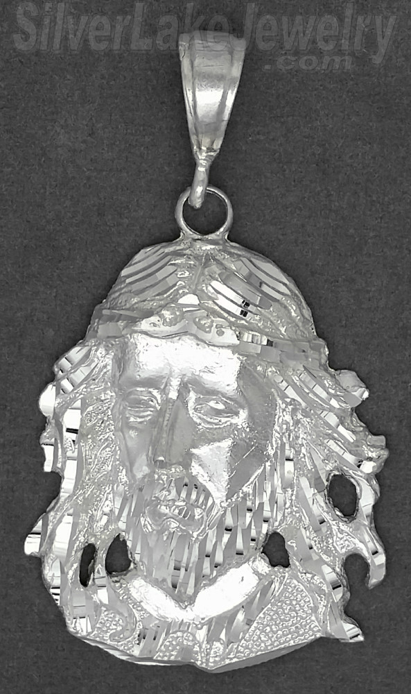 Sterling Silver Diamond-cut Jesus Christ Face Charm Pendant - Click Image to Close