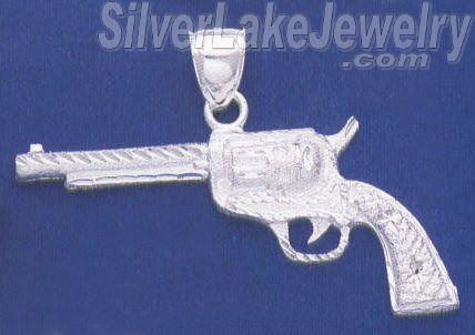 Sterling Silver DC Big Revolver Handgun Charm Pendant - Click Image to Close