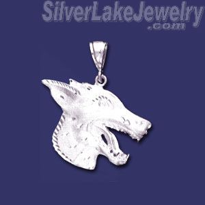 Sterling Silver DC Large Wolf Head Charm Pendant - Click Image to Close