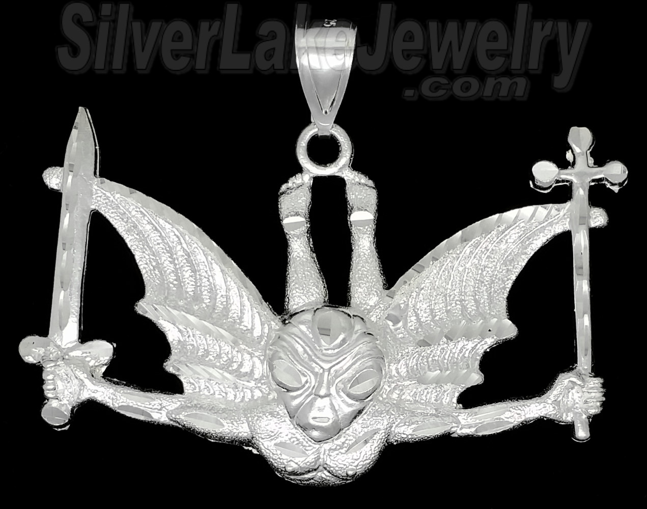 Sterling Silver DC Gargoyle Flying Winged Man w/Sword & Cross Ch - Click Image to Close