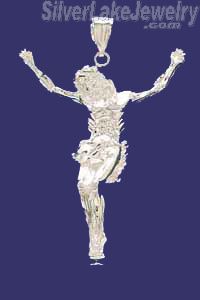 Sterling Silver Diamond-Cut Big Jesus Christ Crucifix Charm Pendant - Click Image to Close