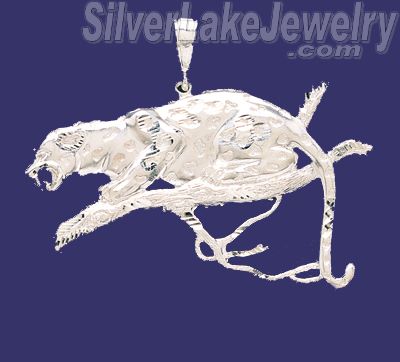 Sterling Silver DC Big Leopard on Tree Branch Charm Pendant - Click Image to Close