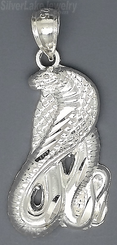 Sterling Silver Diamond-Cut Snake Cobra Charm Pendant - Click Image to Close