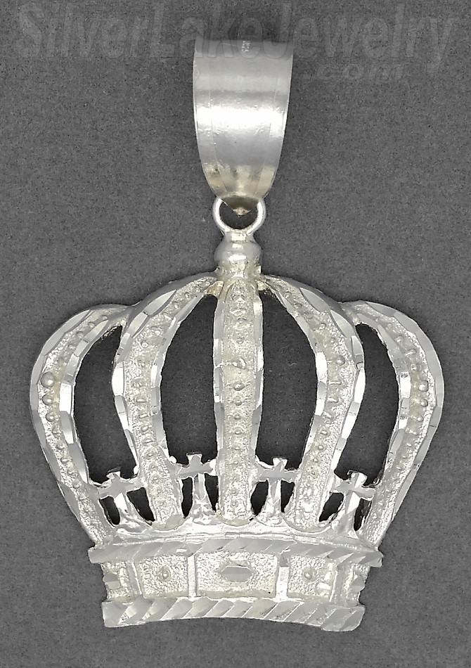 Sterling Silver DC Big Crown w/Four Crosses Charm Pendant - Click Image to Close