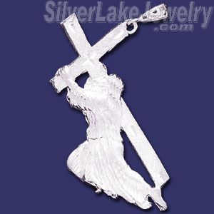 Sterling Silver DC Jesus Christ Carrying Cross Charm Pendant - Click Image to Close