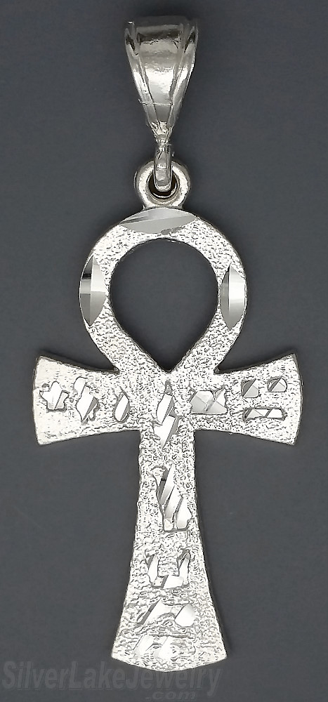 Sterling Silver Diamond-cut Ankh Ansate Cross Charm Pendant Egyptian Hieroglyphs - Click Image to Close