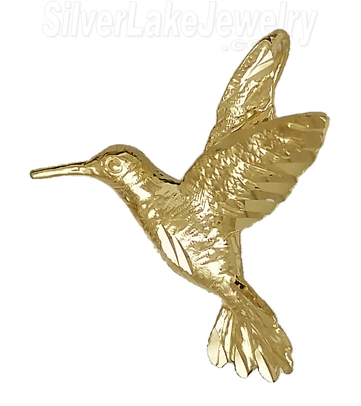 14K Gold Hummingbird Diamond-Cut Small Bird Charm Pendant - Click Image to Close