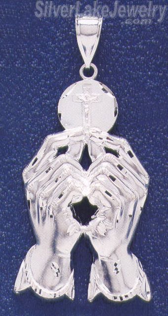 Sterling Silver DC Eucharist Hands Holding Wafer Charm Pendant - Click Image to Close