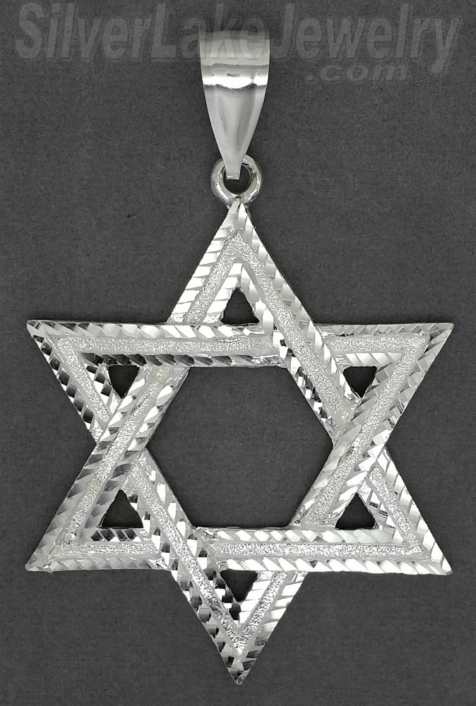 Sterling Silver Diamond-cut Big Star of David Large Charm Pendant - Click Image to Close