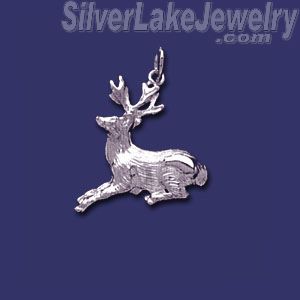 Sterling Silver Deer Lying Down Animal Charm Pendant - Click Image to Close