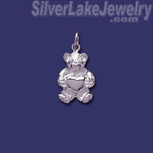 Sterling Silver Plush Bear w/Heart Animal Charm Pendant - Click Image to Close