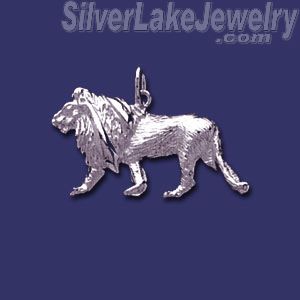 Sterling Silver Lion Feline Animal Charm Pendant - Click Image to Close