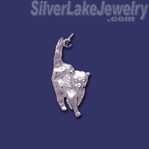 Sterling Silver Cat Feline Animal Charm Pendant - Click Image to Close