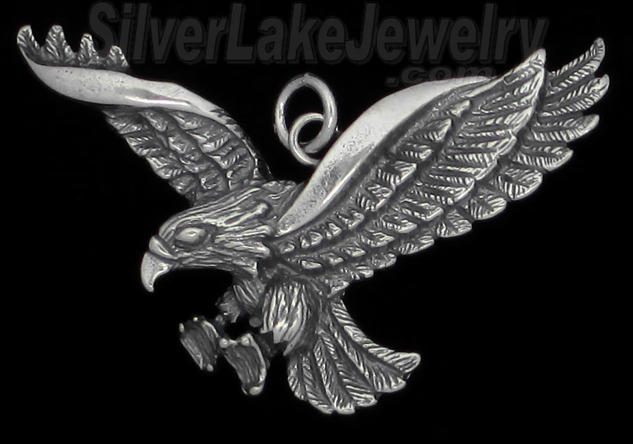 Sterling Silver Eagle Striking Animal Charm Pendant - Click Image to Close