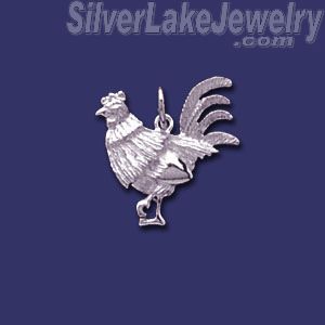 Sterling Silver Rooster Animal Charm Pendant - Click Image to Close