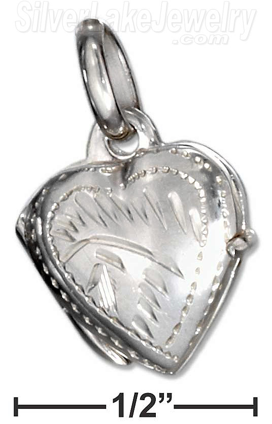 Sterling Silver Small High Polished Heart Locket With Etched Border - Click Image to Close