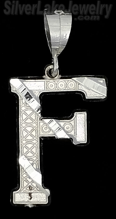 Sterling Silver Dia-cut Stripes Initial Letter F Charm Pendant - Click Image to Close