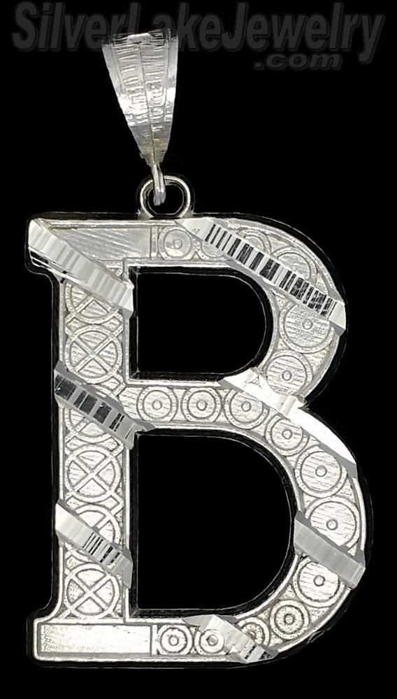 Sterling Silver Dia-cut Stripes Initial Letter B Charm Pendant - Click Image to Close