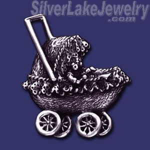 Sterling Silver Baby in Stroller Brooch Pin - Click Image to Close