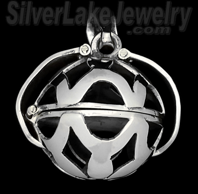 Sterling Silver 2-Picture Photo Ball Openwork Design Locket Char - Click Image to Close