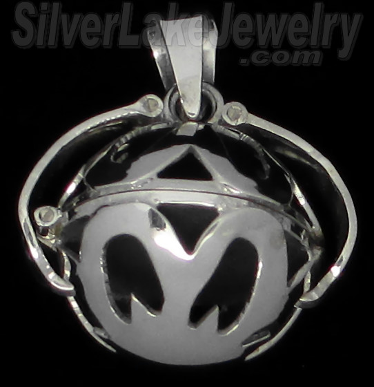 Sterling Silver 2-Picture Photo Ball Openwork Design Locket Char - Click Image to Close