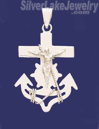 Sterling Silver Crucifix Anchor Cross Charm Pendant - Click Image to Close