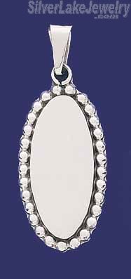 Sterling Silver Oval w/Beads Engravable Charm Pendant - Click Image to Close