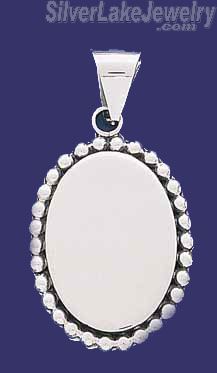 Sterling Silver Oval w/Beads Engravable Charm Pendant - Click Image to Close