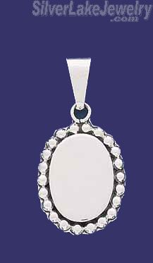 Sterling Silver Oval w/Beads Engravable Charm Pendant - Click Image to Close